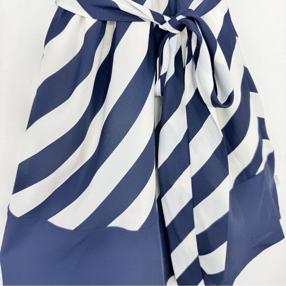 Express Navy Blue Cream Diagonal Stripe Sashed Nautical Coastal Halter Dress NEW - Picture 7 of 16